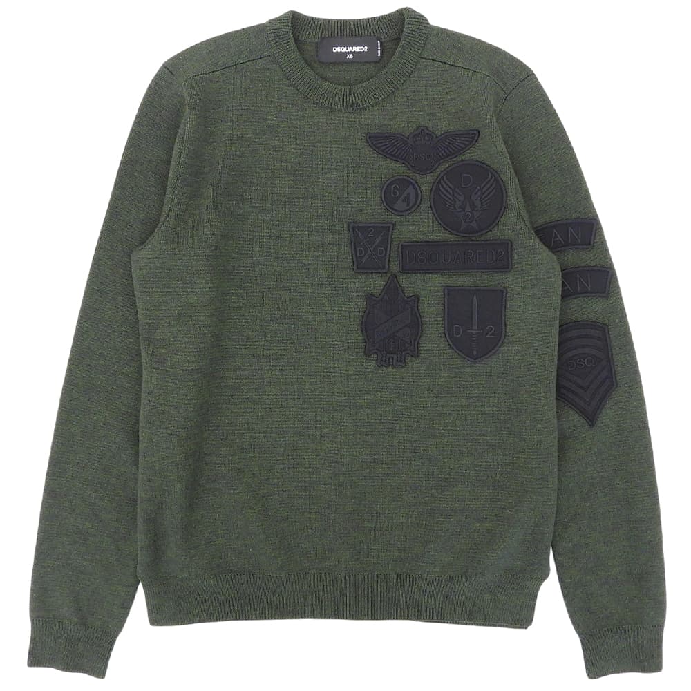 DSQUARED2 ディースクエアード ワッペン ニット ウール トップス メンズ グリーン XS トップス