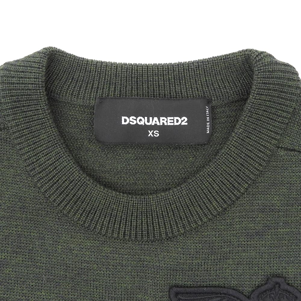 DSQUARED2 ディースクエアード ワッペン ニット ウール トップス メンズ グリーン XS トップス