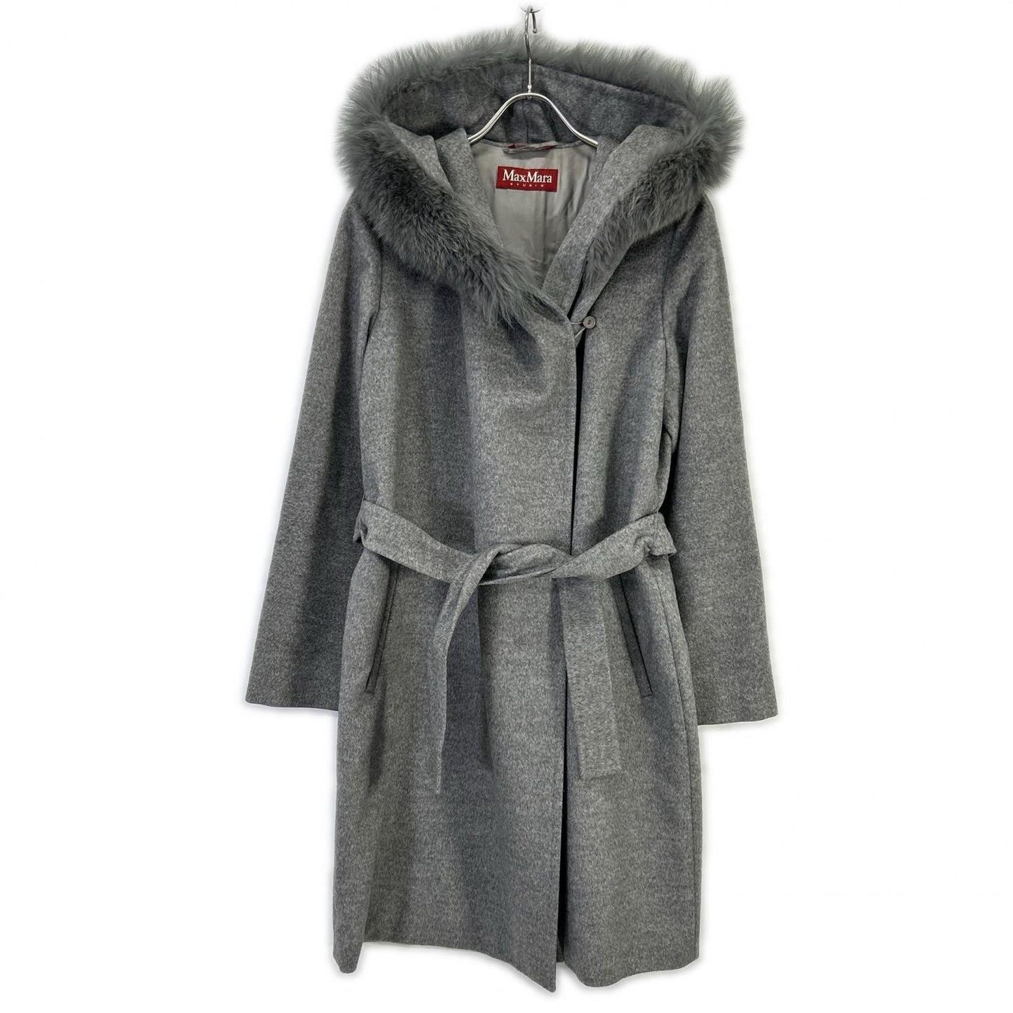 MAXMARA STUDIO マックスマーラスタジオ 73136 グレー フォックスファー付き ウールコート コート