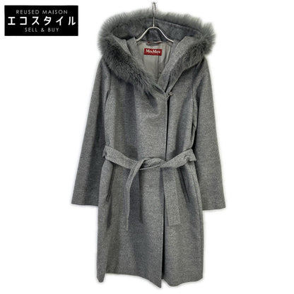 MAXMARA STUDIO マックスマーラスタジオ 73136 グレー フォックスファー付き ウールコート コート