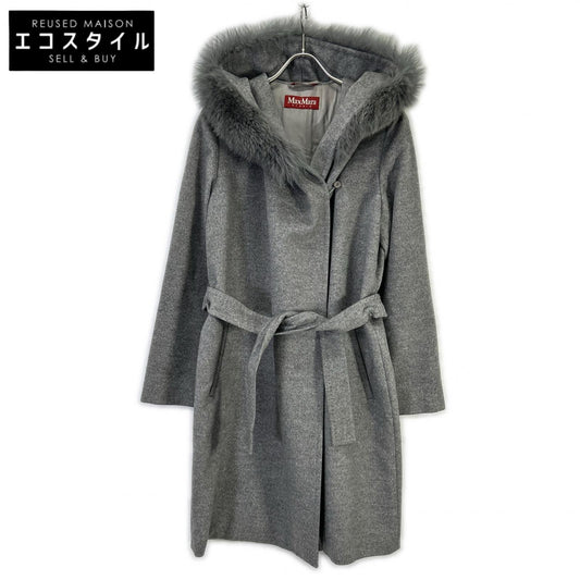 MAXMARA STUDIO マックスマーラスタジオ 73136 グレー フォックスファー付き ウールコート コート