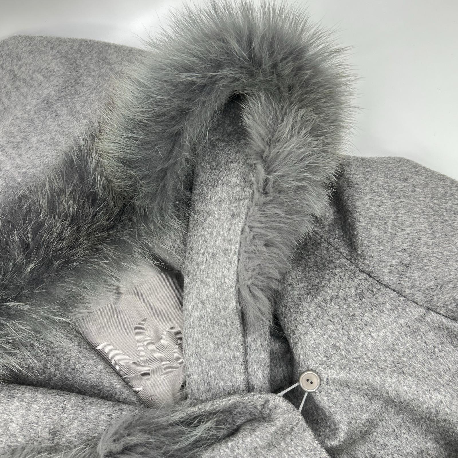 MAXMARA STUDIO マックスマーラスタジオ 73136 グレー フォックスファー付き ウールコート コート