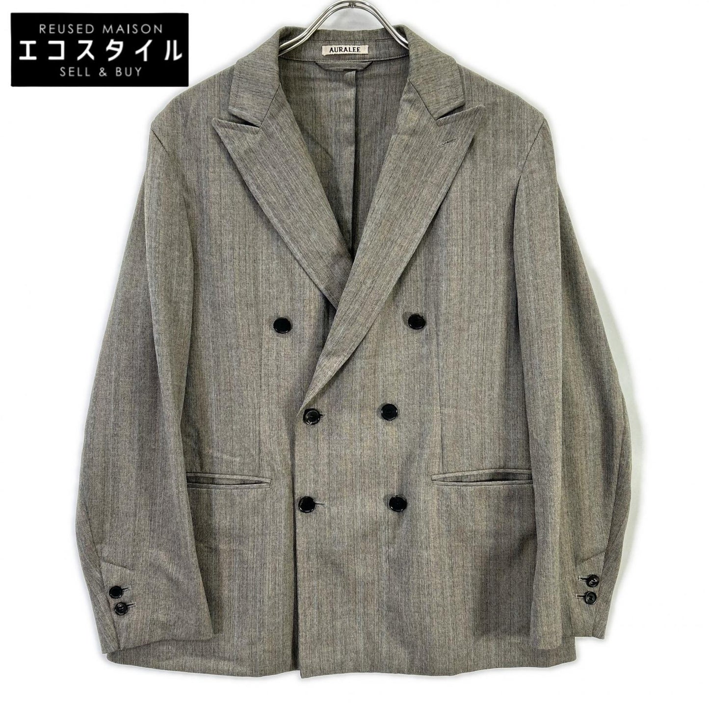 AURALEE オーラリー A8SJ01WH グレー WOOL SILK HERRINGBONE DOUBLE-BREASTED JACKET ジャケット