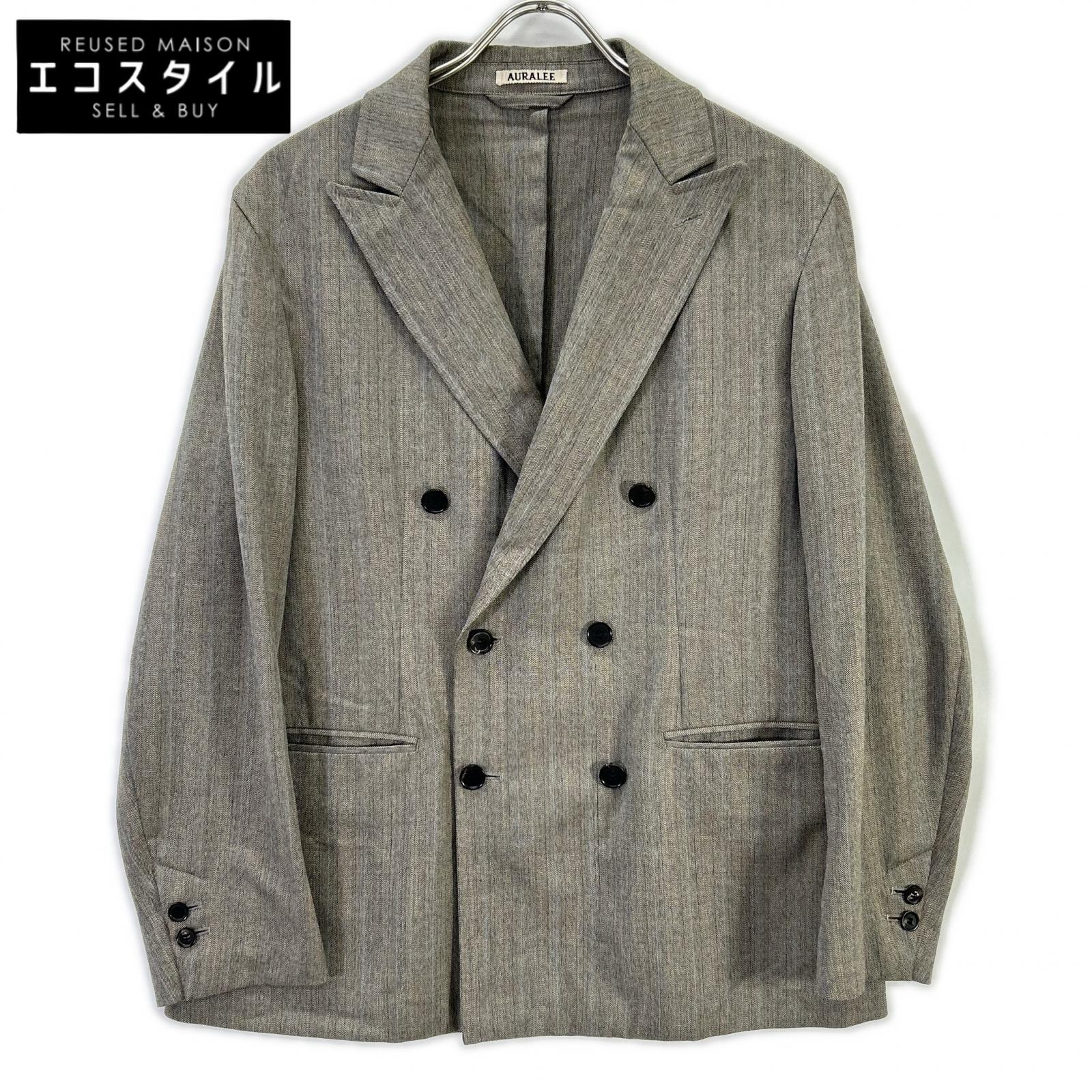 AURALEE オーラリー A8SJ01WH グレー WOOL SILK HERRINGBONE DOUBLE-BREASTED JACKET ジャケット