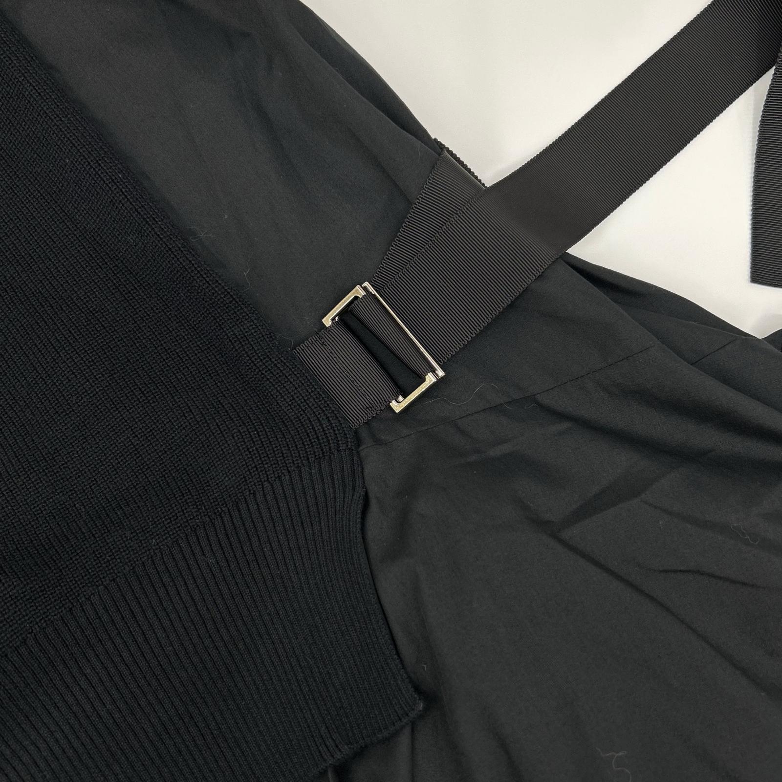 sacai サカイ SCW-083 ブラック コットン ニットドッキング レイヤードシャツワンピース ワンピース