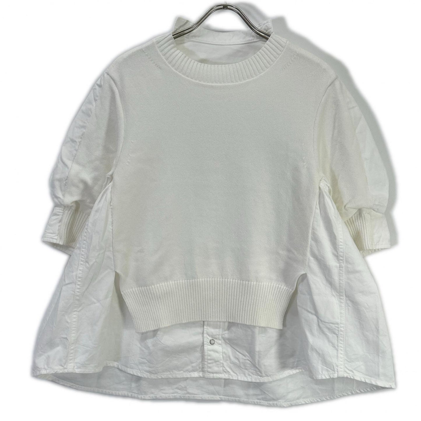 sacai サカイ 25SS 25-07722 ホワイト レイヤード Popeline Knit Pullover/ポプリンニットプルオーバー トップス
