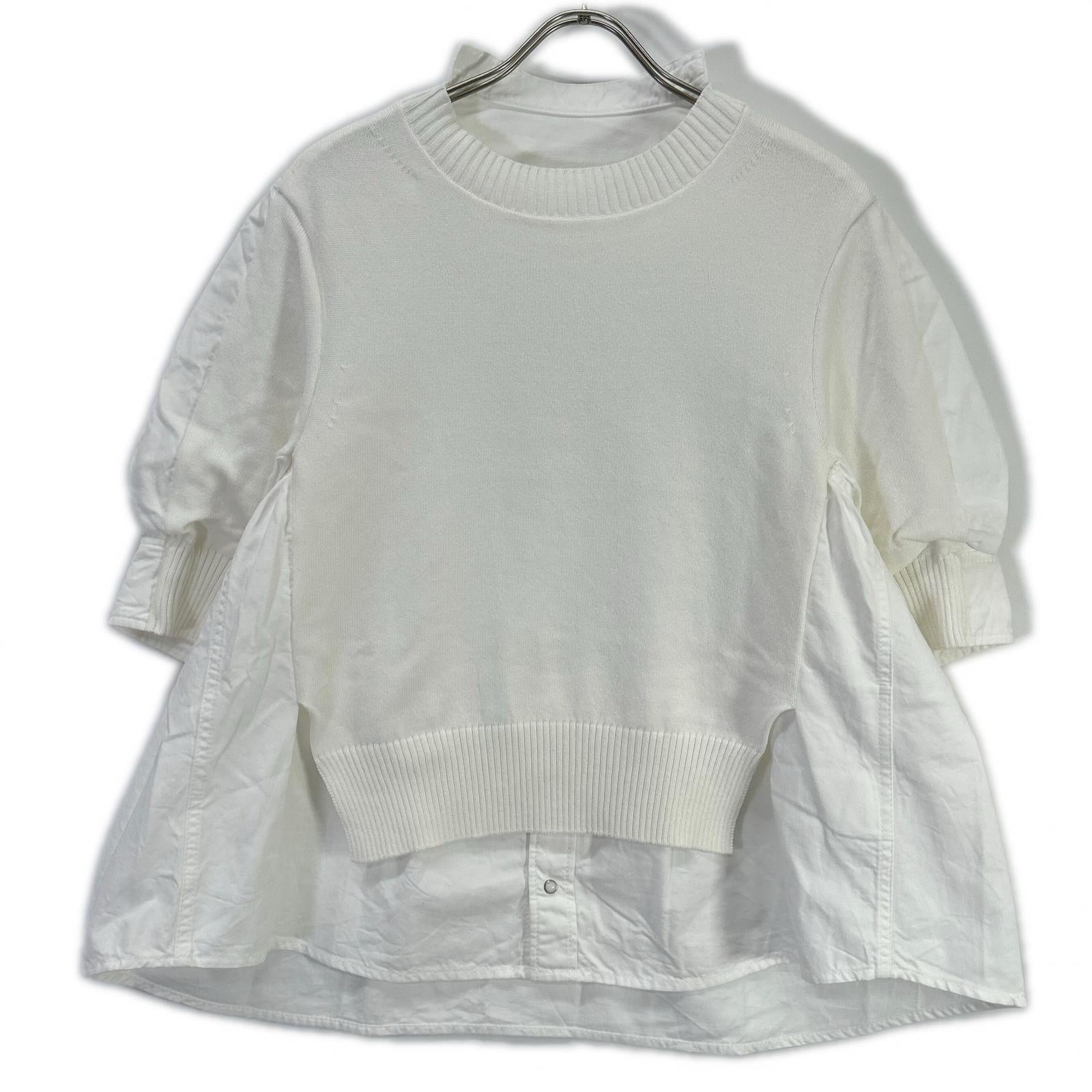 sacai サカイ 25SS 25-07722 ホワイト レイヤード Popeline Knit Pullover/ポプリンニットプルオーバー トップス
