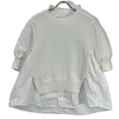 sacai サカイ 25SS 25-07722 ホワイト レイヤード Popeline Knit Pullover/ポプリンニットプルオーバー トップス