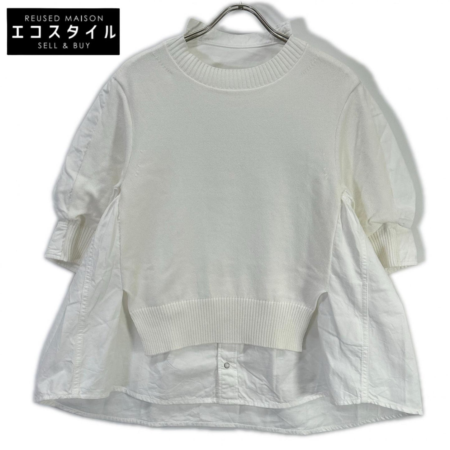 sacai サカイ 25SS 25-07722 ホワイト レイヤード Popeline Knit Pullover/ポプリンニットプルオーバー トップス