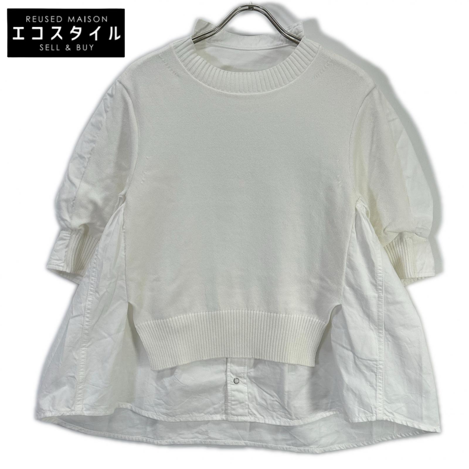 sacai サカイ 25SS 25-07722 ホワイト レイヤード Popeline Knit Pullover/ポプリンニットプルオーバー トップス