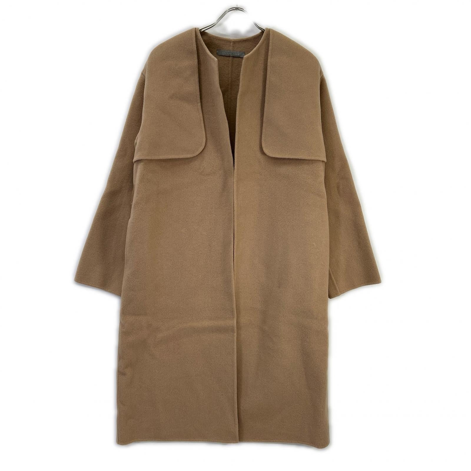 theory luxe セオリーリュクス キャメル ウール ヨークデザイン ベルテッド ダブルフェイスノーカラーコート コート