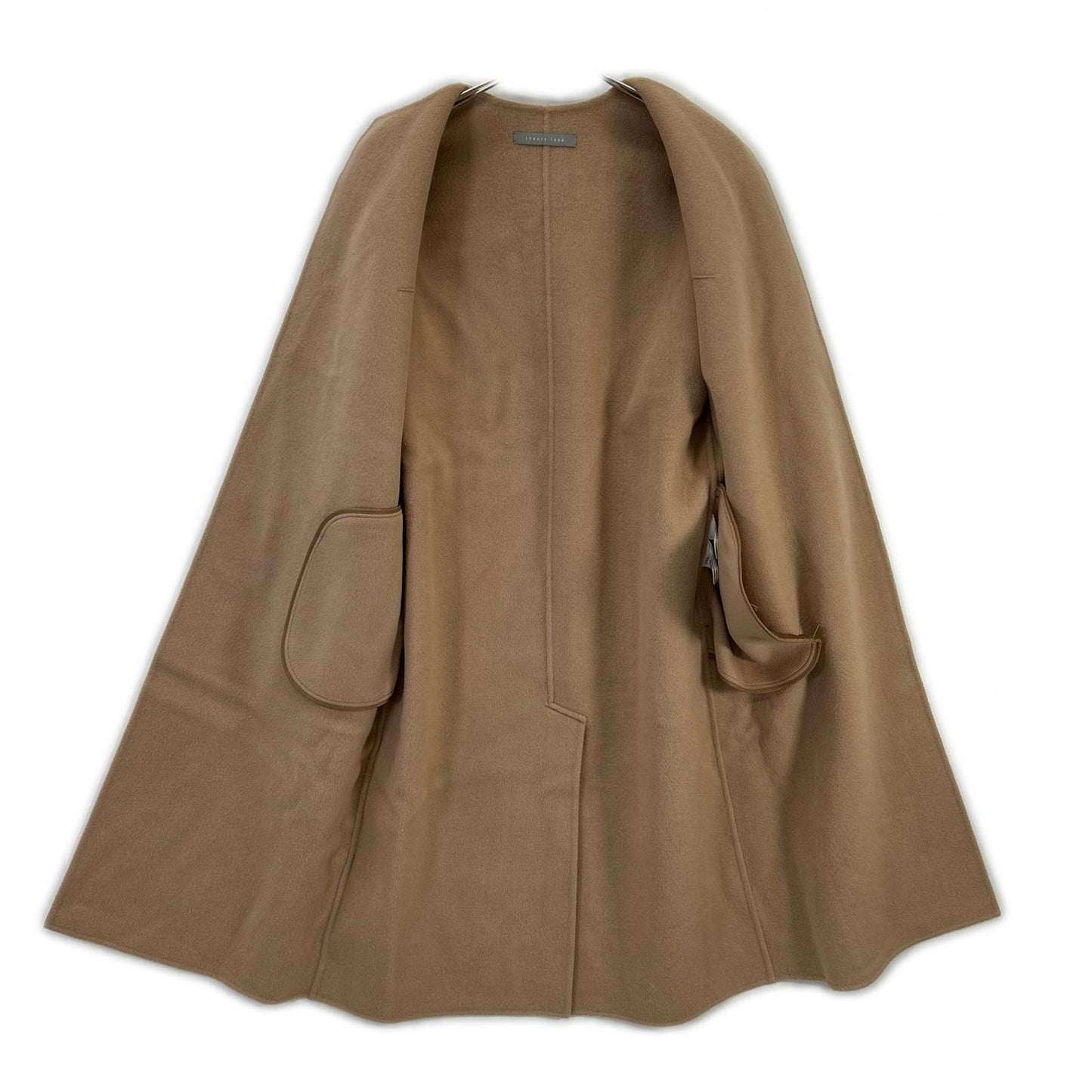 theory luxe セオリーリュクス キャメル ウール ヨークデザイン ベルテッド ダブルフェイスノーカラーコート コート