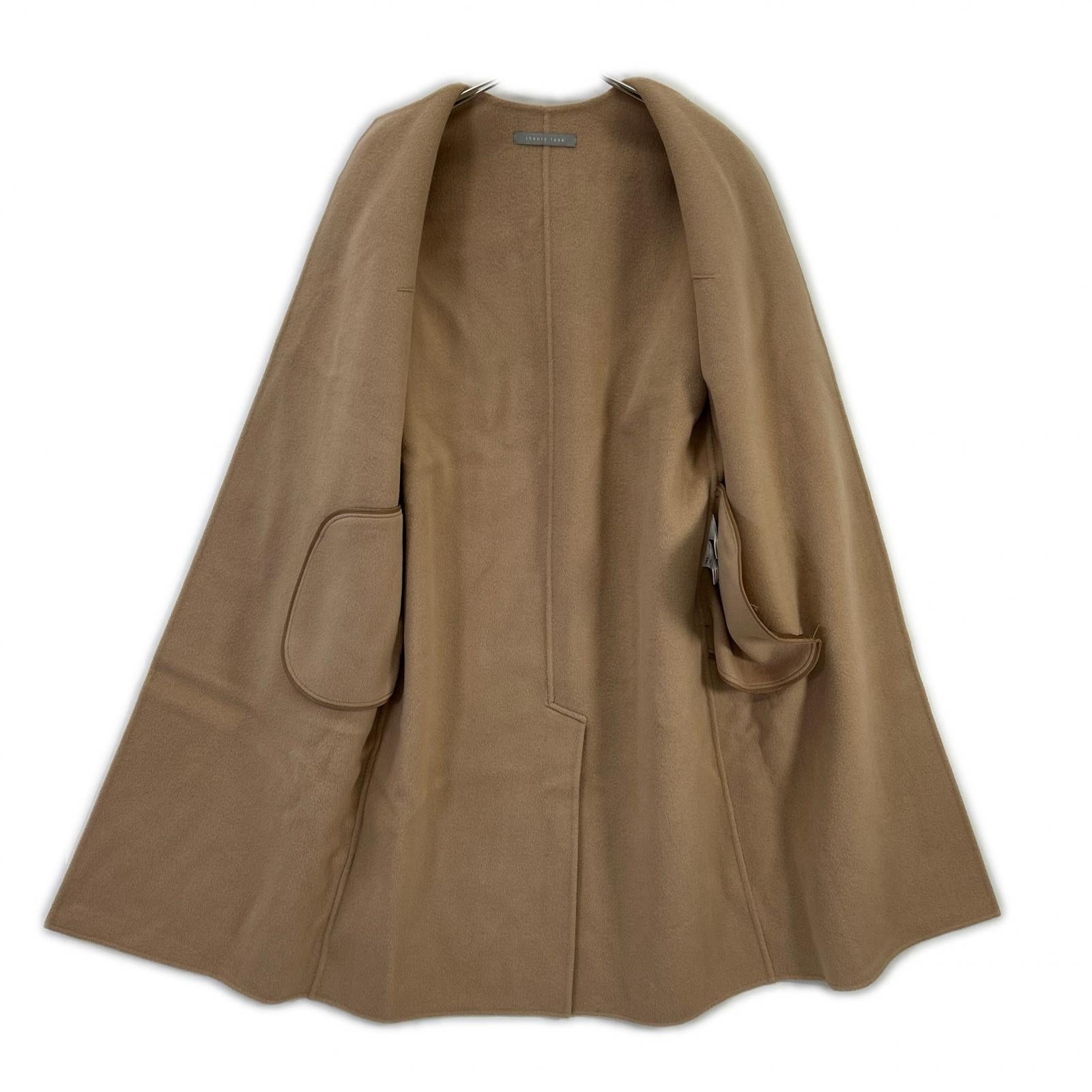 theory luxe セオリーリュクス キャメル ウール ヨークデザイン ベルテッド ダブルフェイスノーカラーコート コート