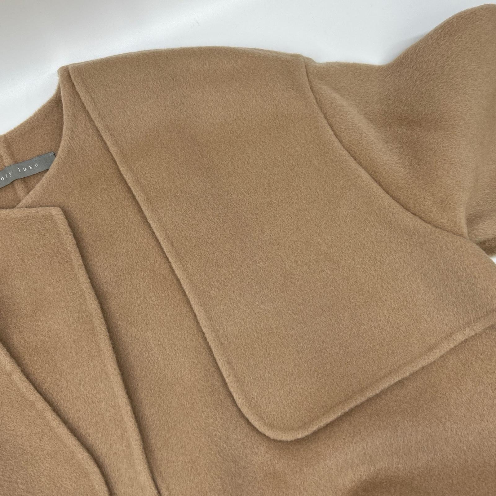 theory luxe セオリーリュクス キャメル ウール ヨークデザイン ベルテッド ダブルフェイスノーカラーコート コート