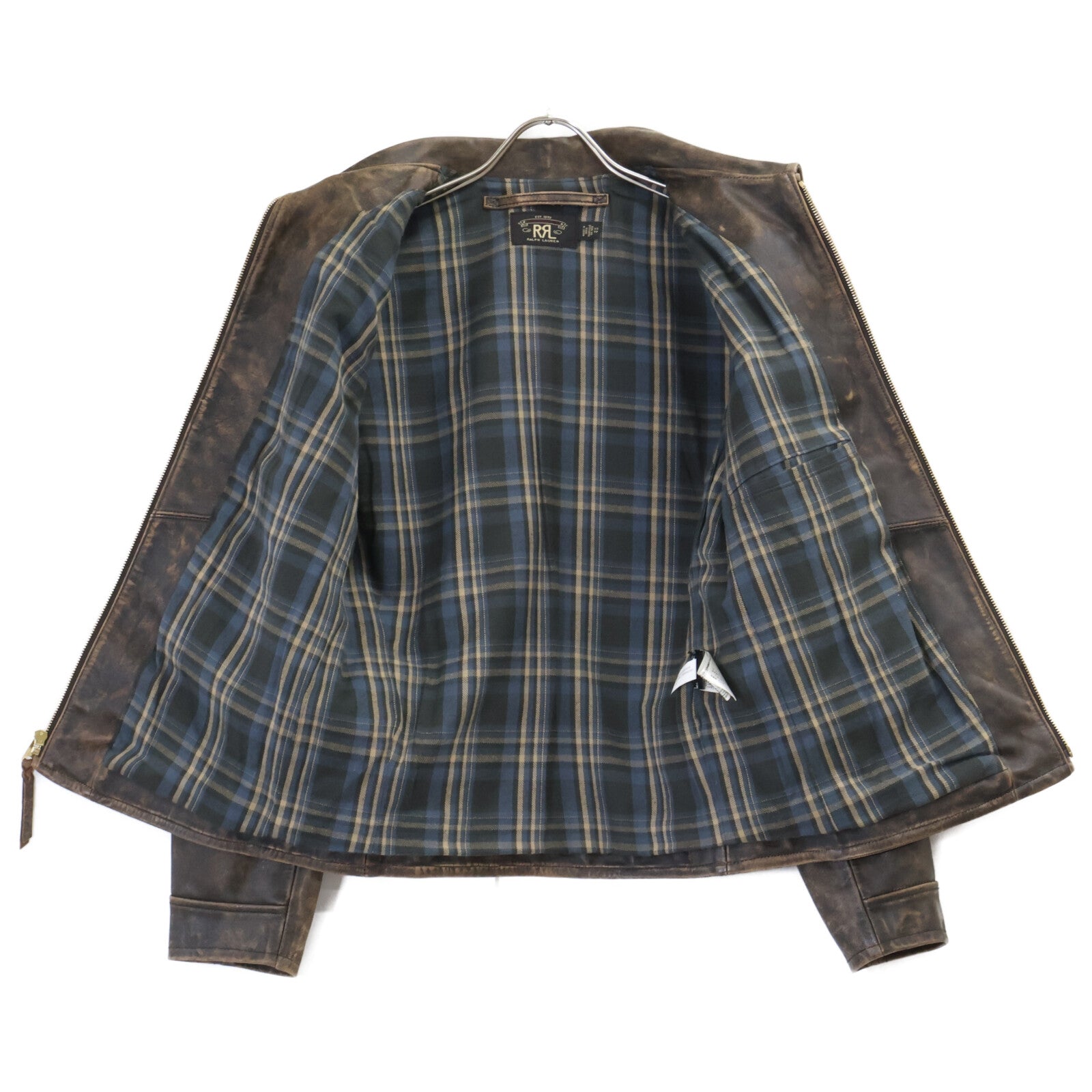 RRL ダブルアールエル 【美品/国内正規】782839937001 ヴィンテージ加工 チェックライニング フルグレイン カウハイドジャケット ジャケット