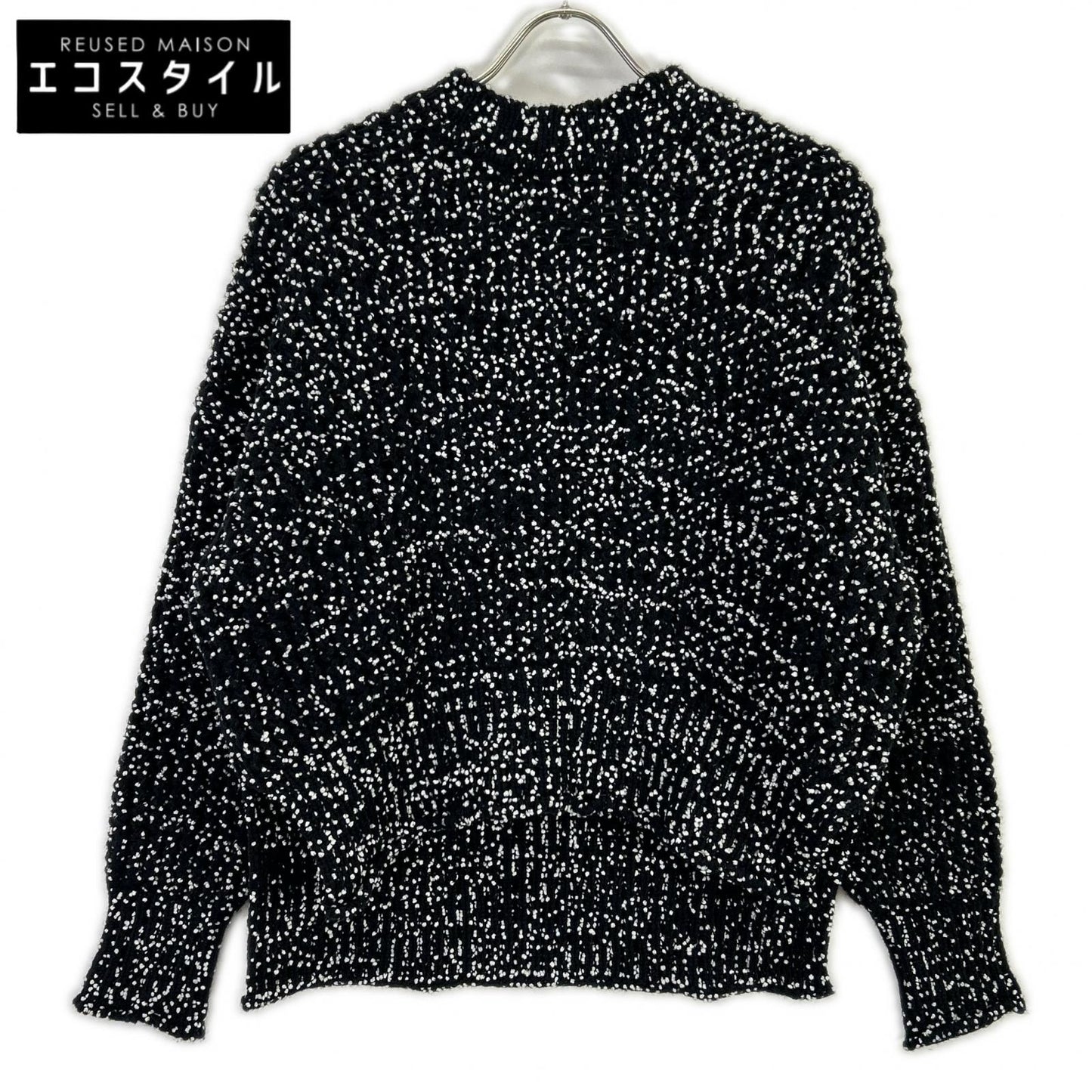 JILSANDER ジルサンダー JSPP754085 ブラック×ホワイト ドット柄 サイドスリット ロングスリーブニット トップス