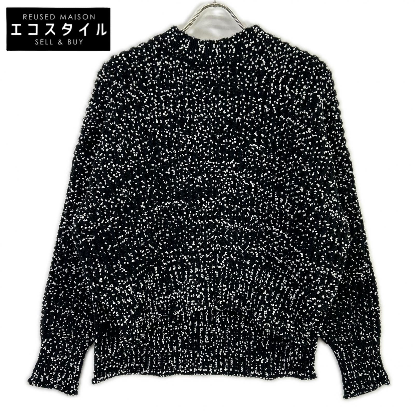 JILSANDER ジルサンダー JSPP754085 ブラック×ホワイト ドット柄 サイドスリット ロングスリーブニット トップス