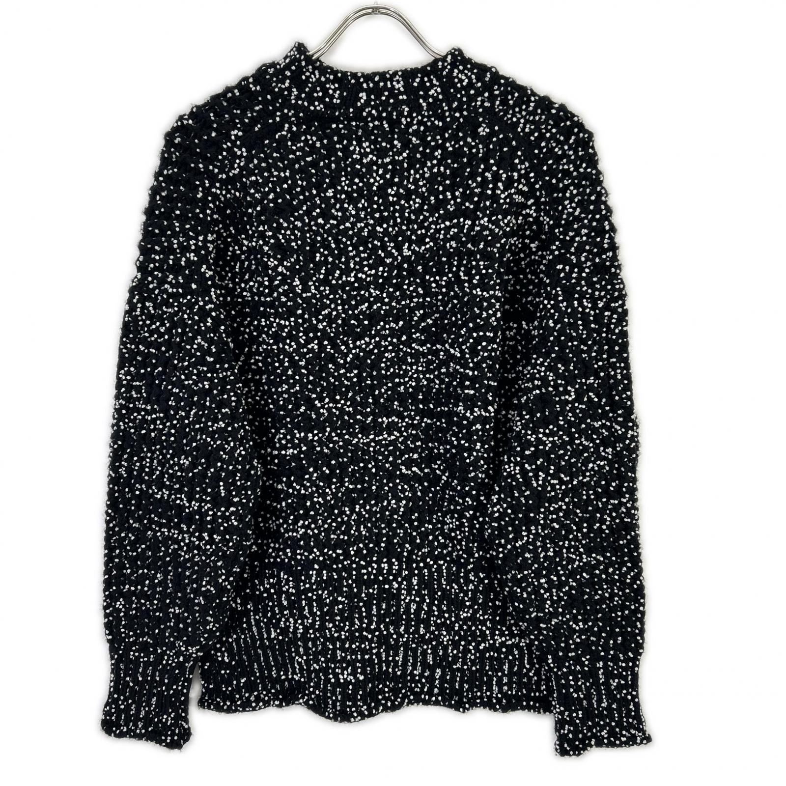 JILSANDER ジルサンダー JSPP754085 ブラック×ホワイト ドット柄 サイドスリット ロングスリーブニット トップス
