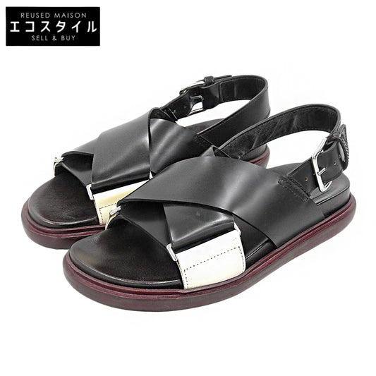 MARNI マルニ レザー クロスストラップ FUSSBETT SANDAL/フスベットサンダル シューズ レディース ブラック×ストーンホワイト 36 シューズ