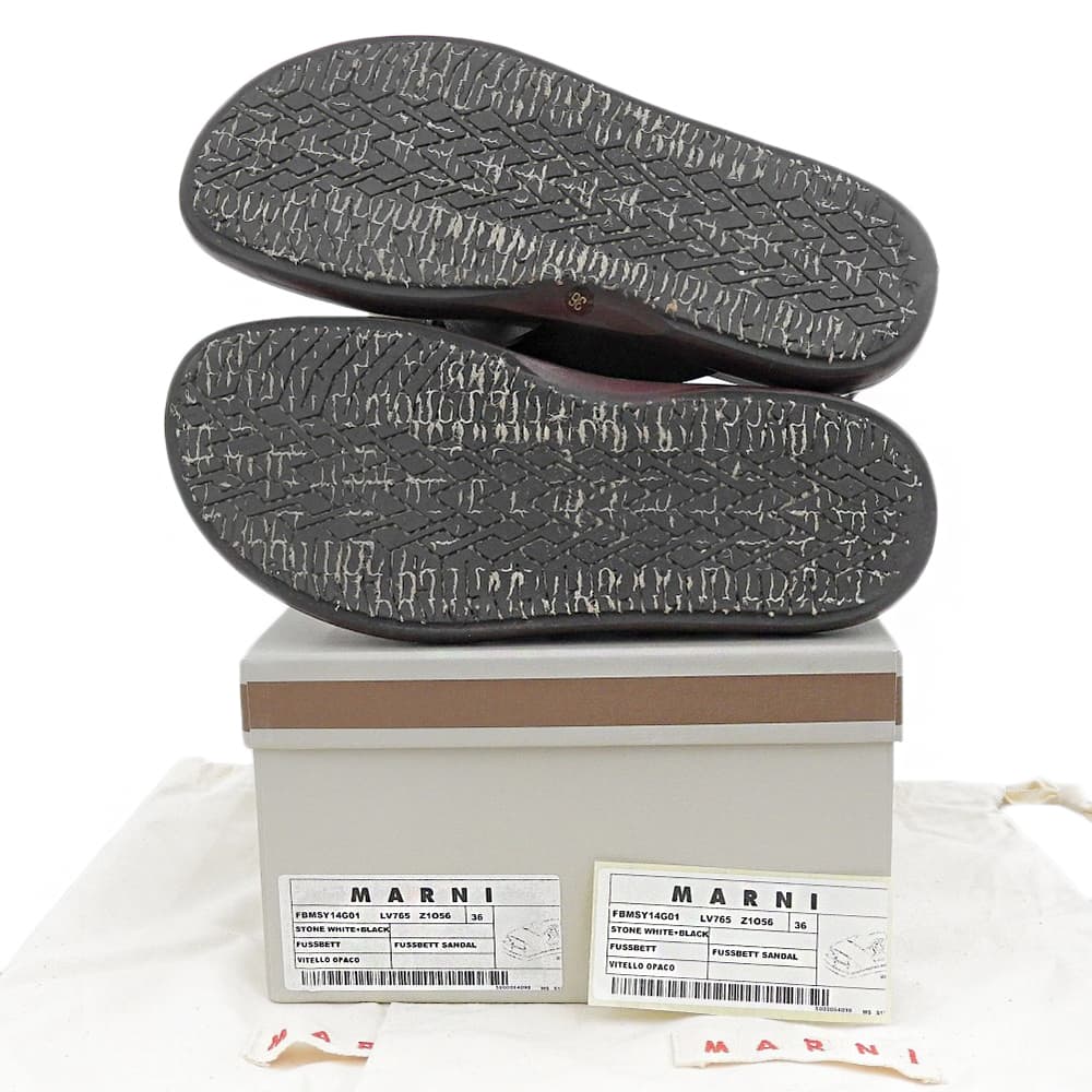 MARNI マルニ レザー クロスストラップ FUSSBETT SANDAL/フスベットサンダル シューズ レディース ブラック×ストーンホワイト 36 シューズ