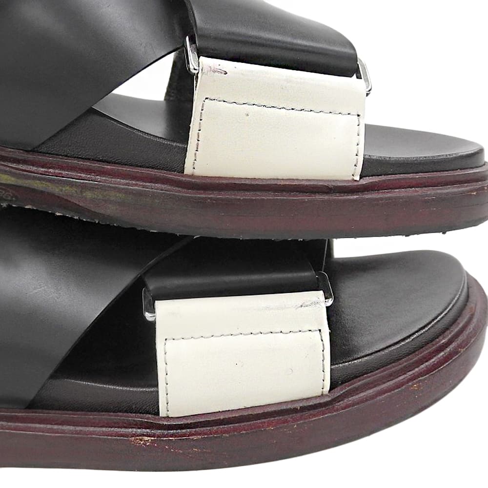 MARNI マルニ レザー クロスストラップ FUSSBETT SANDAL/フスベットサンダル シューズ レディース ブラック×ストーンホワイト 36 シューズ