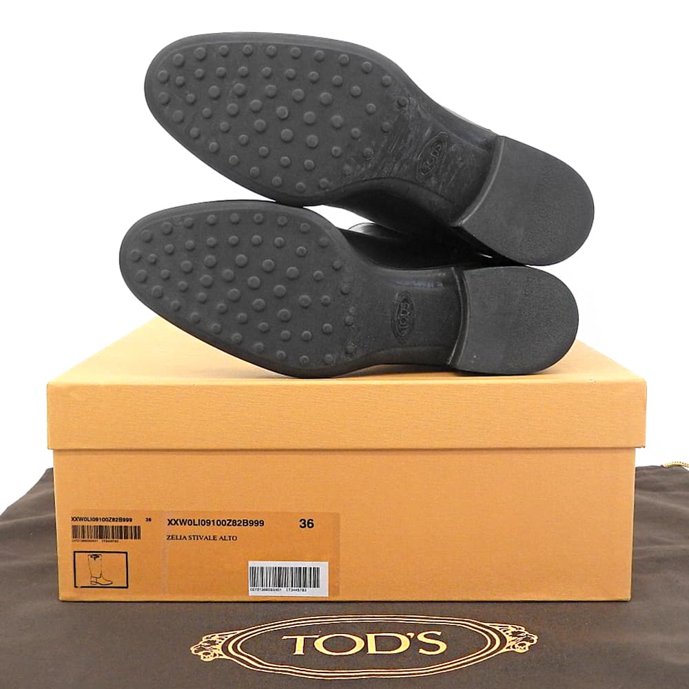 TOD'S トッズ レザー バックルベルト ロングブーツ シューズ レディース 黒 ブラック 36 シューズ