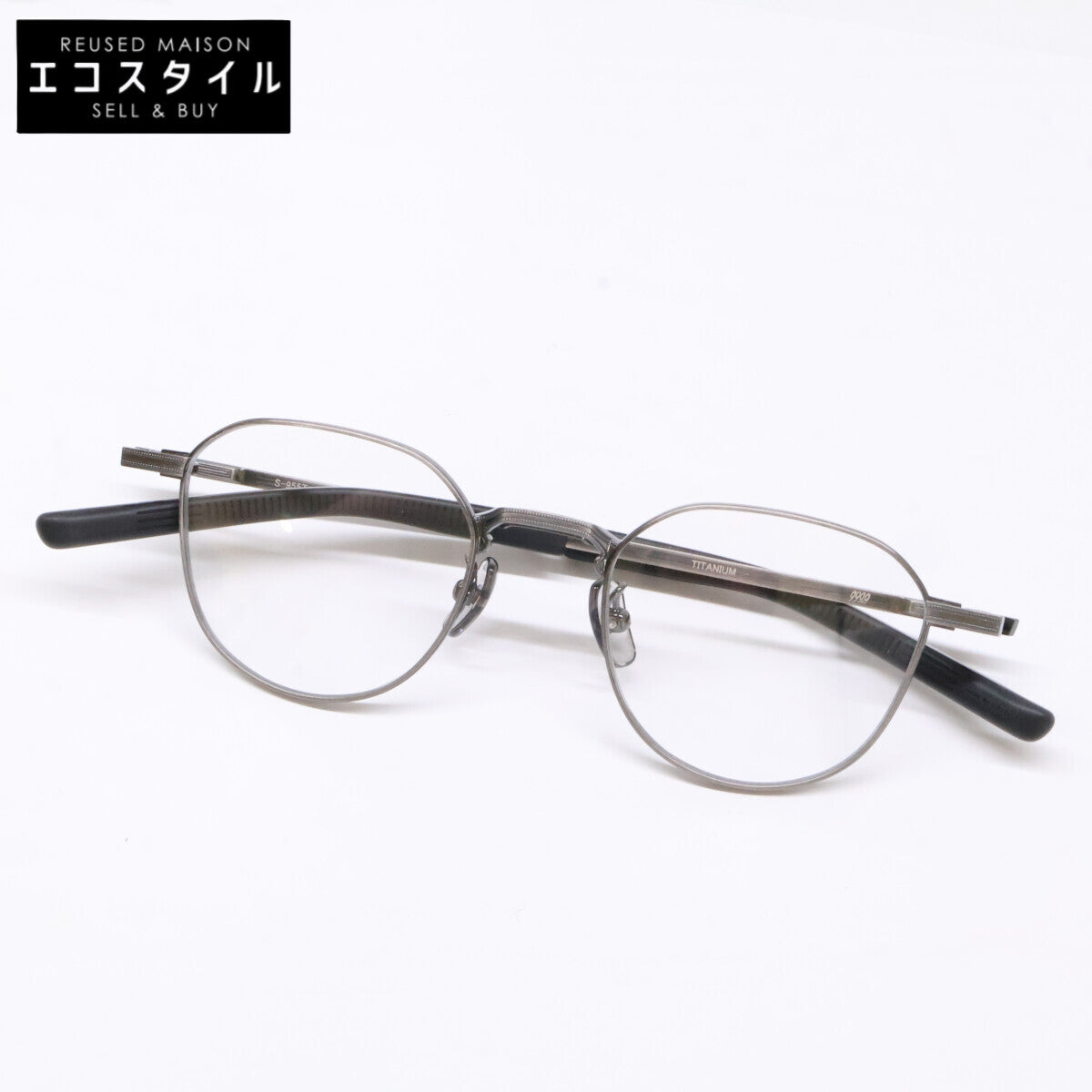 999.9 【Like New】S-955T Titanium Metal-Frame Crown Panto-Shaped Eyewear with Reverse-R Hinges