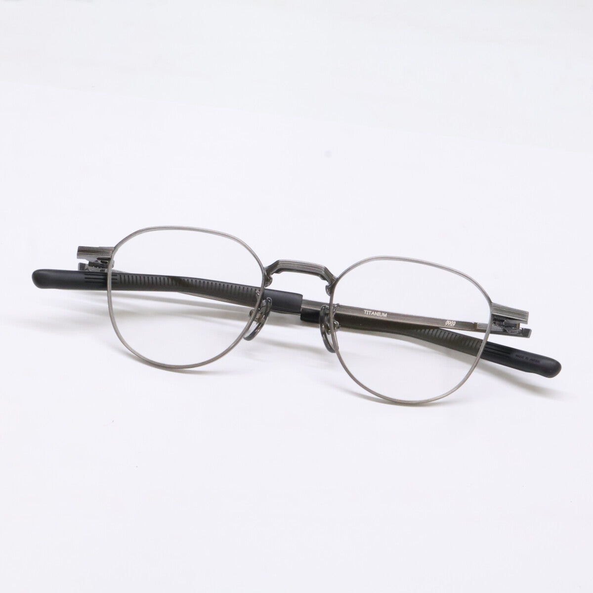 999.9 【Like New】S-955T Titanium Metal-Frame Crown Panto-Shaped Eyewear with Reverse-R Hinges