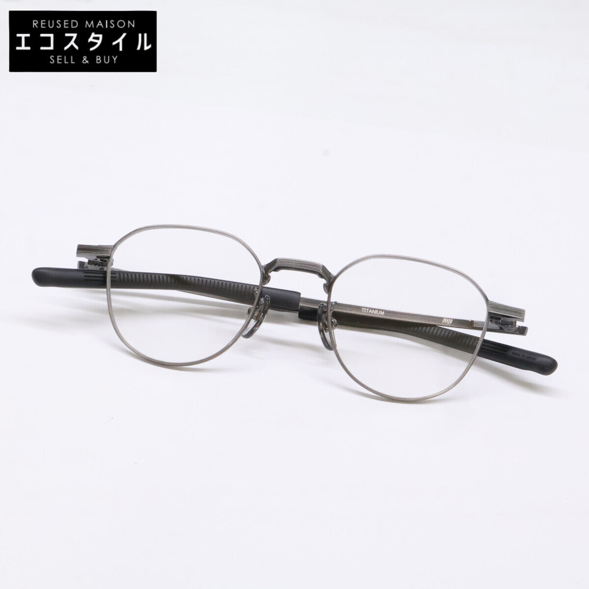 999.9 【Like New】S-955T Titanium Metal-Frame Crown Panto-Shaped Eyewear with Reverse-R Hinges