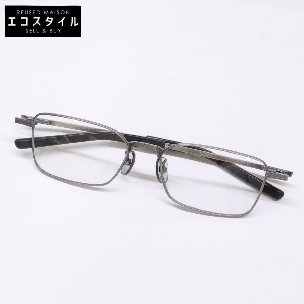 999.9 フォーナインズ 【新品同様】S-956T 逆Rヒンジ チタン メタルフレーム スクエアシェイプ 眼鏡