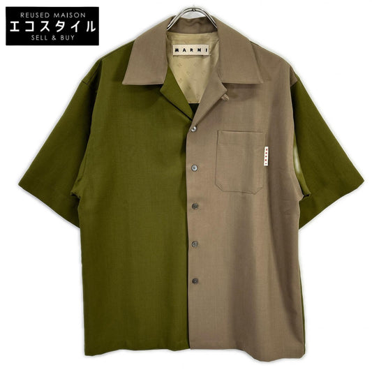 MARNI マルニ CUMU0213QU カーキ×ベージュ ウール バイカラーボーリングシャツ トップス