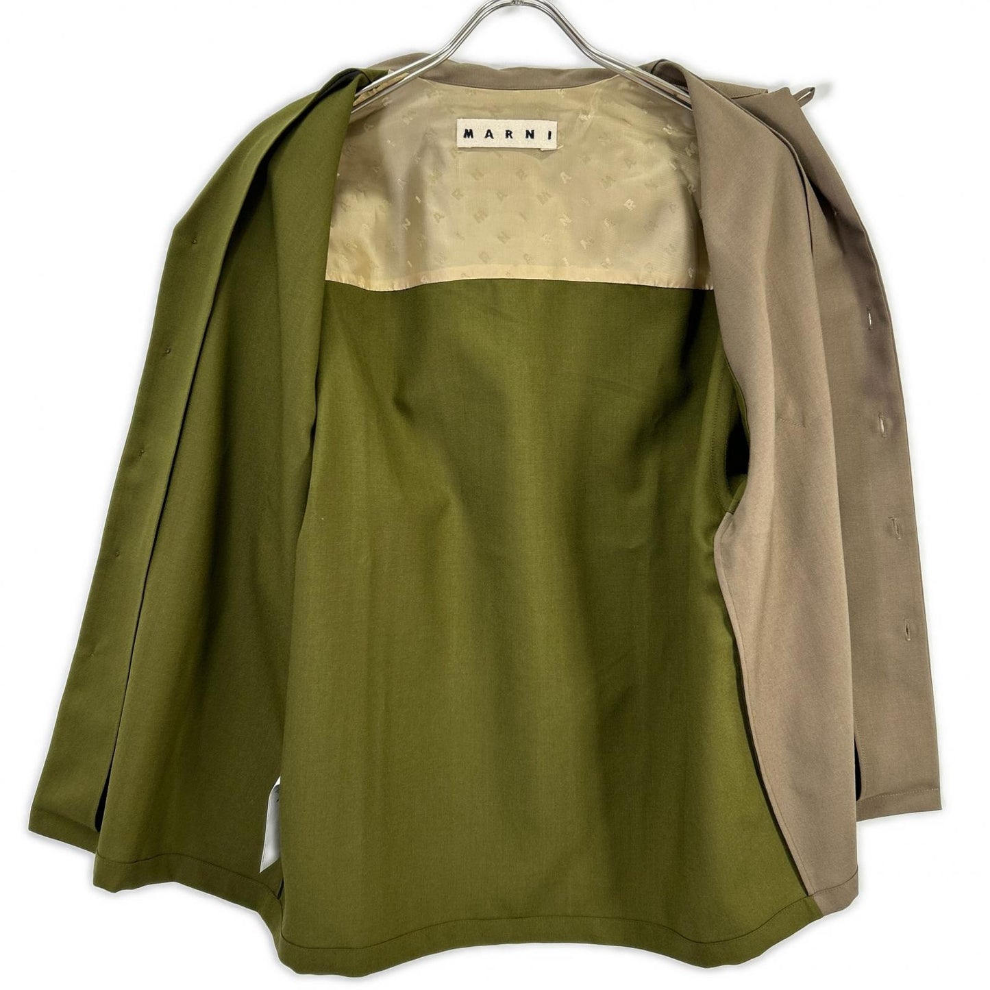 MARNI マルニ CUMU0213QU カーキ×ベージュ ウール バイカラーボーリングシャツ トップス