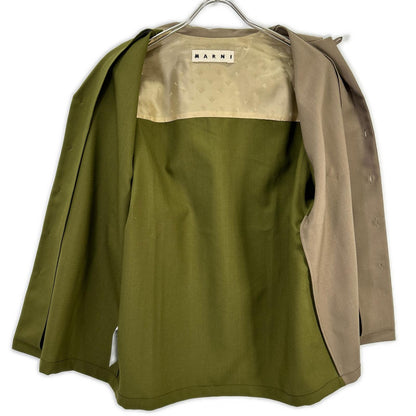 MARNI マルニ CUMU0213QU カーキ×ベージュ ウール バイカラーボーリングシャツ トップス