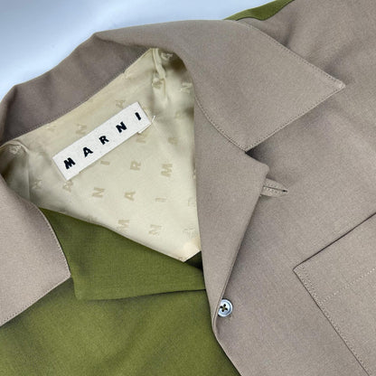 MARNI マルニ CUMU0213QU カーキ×ベージュ ウール バイカラーボーリングシャツ トップス