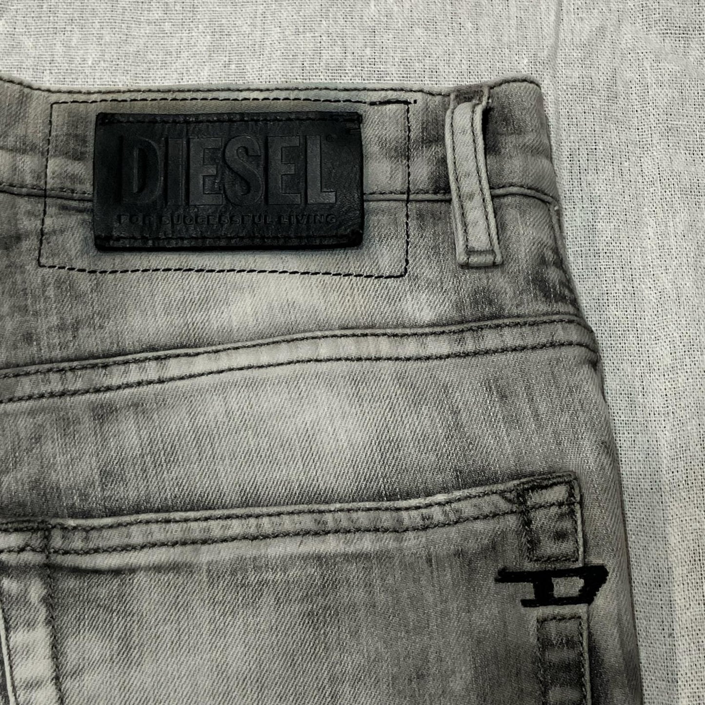 DIESEL ディーゼル ホワイト×ブラック ストレッチコットン D-FINING テーパードデニムパンツ ボトムス
