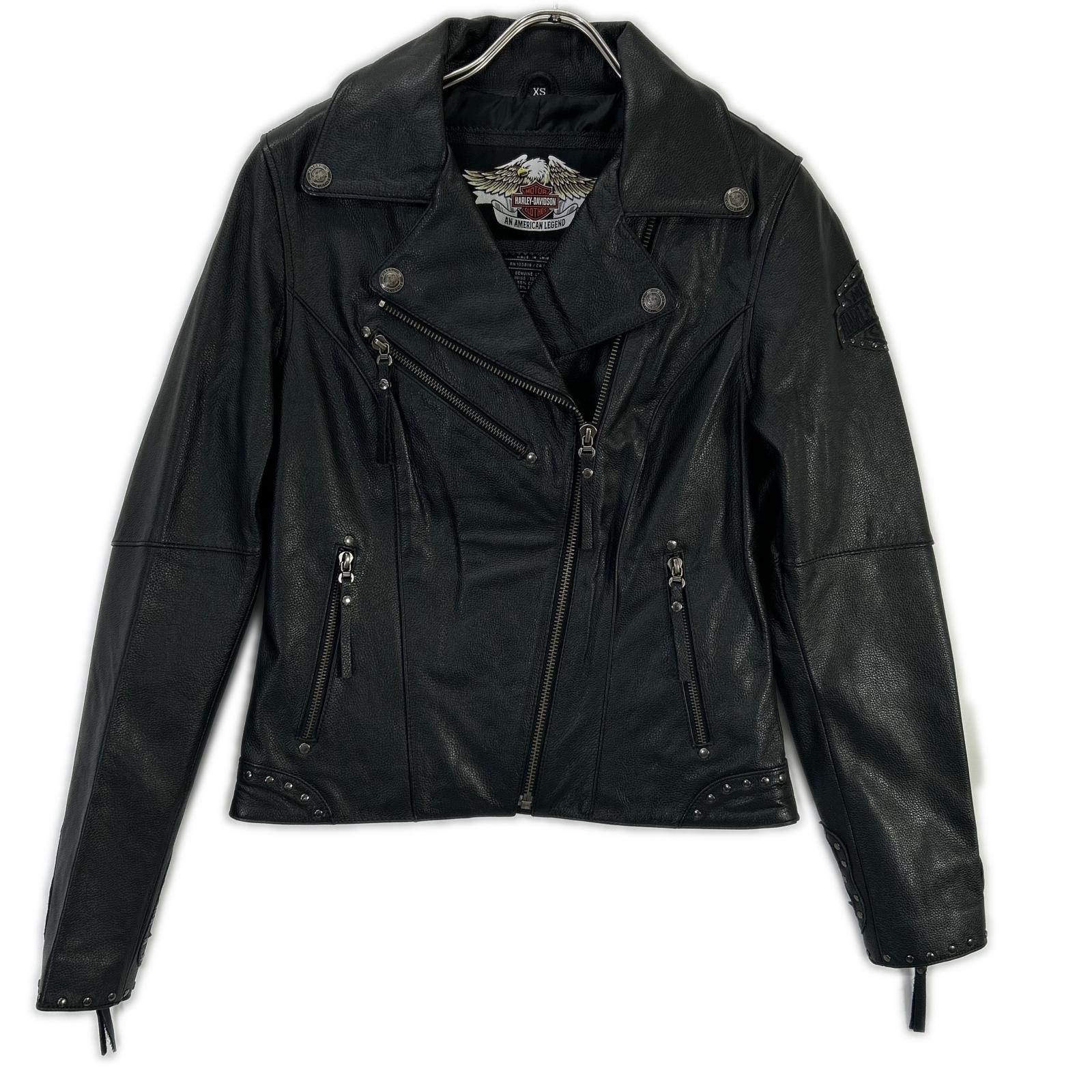 HARLEY DAVIDSON ハーレーダビッドソン ブラック スタッズ フレイムデザイン ダブルライダースジャケット ジャケット