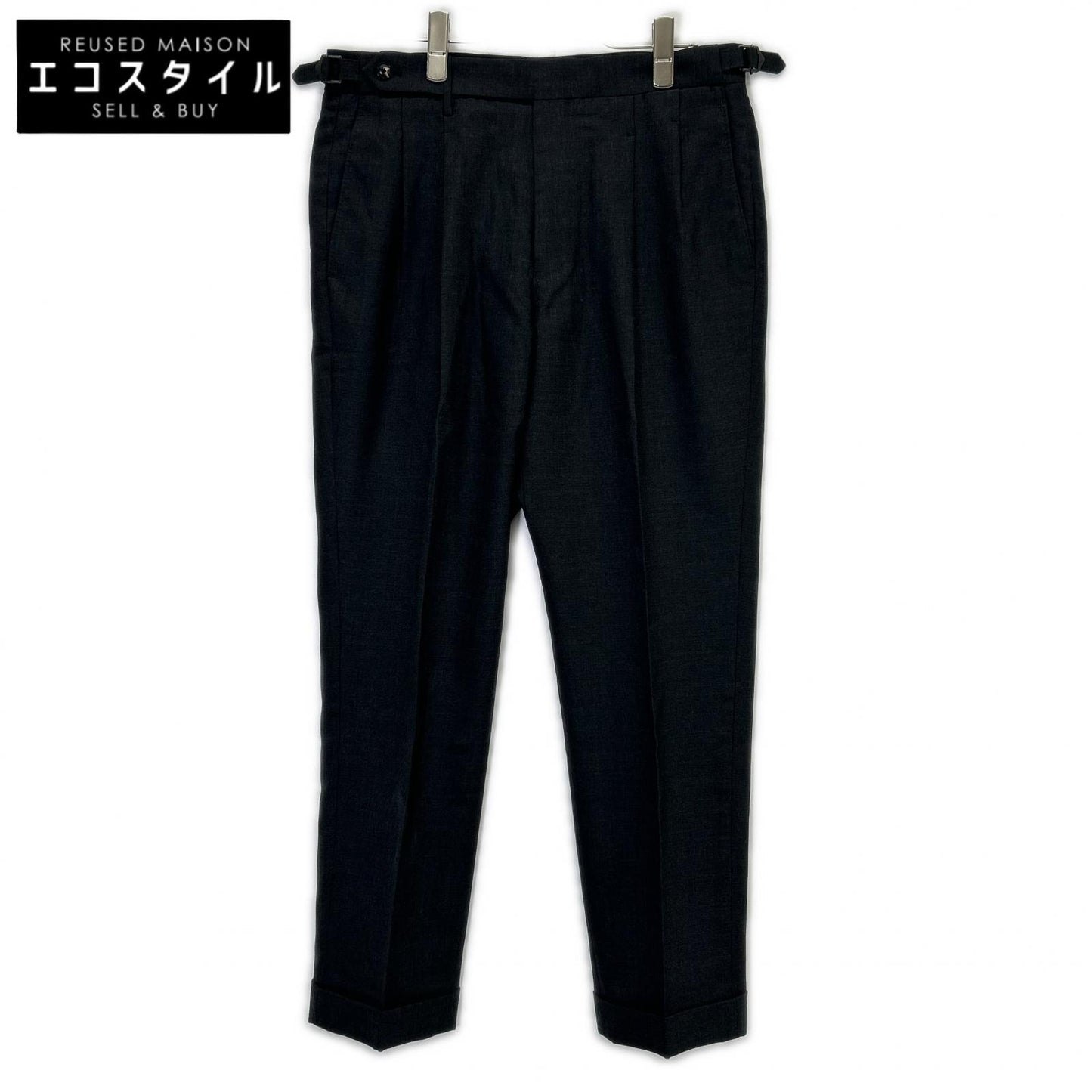 #NAME? Cross Closet CLG-20044 Charcoal Twill Two-Pleat Trousers Twill Two-Pleat Trousers Bottoms