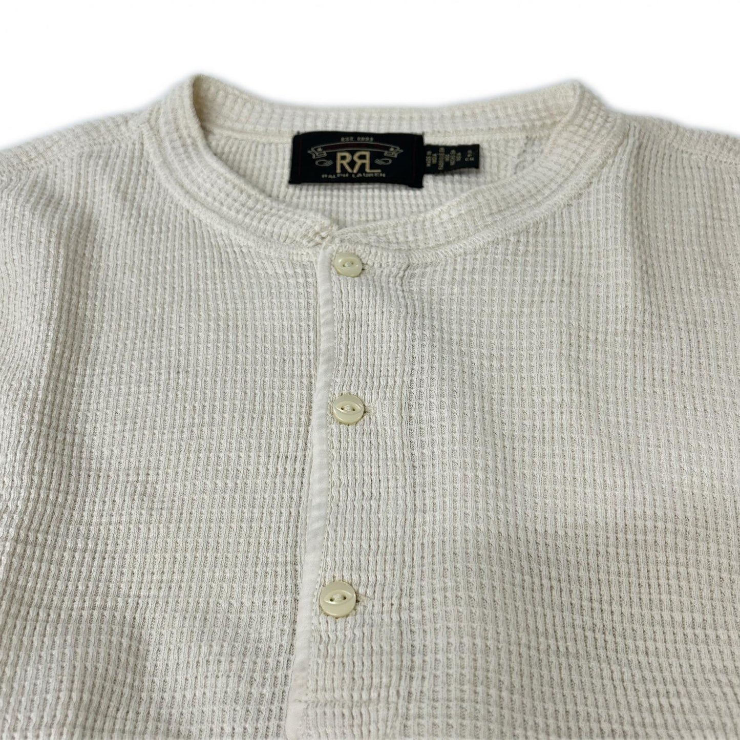 RRL ダブルアールエル アイボリー コットン サーマル ワッフル ヘンリーネックシャツ トップス