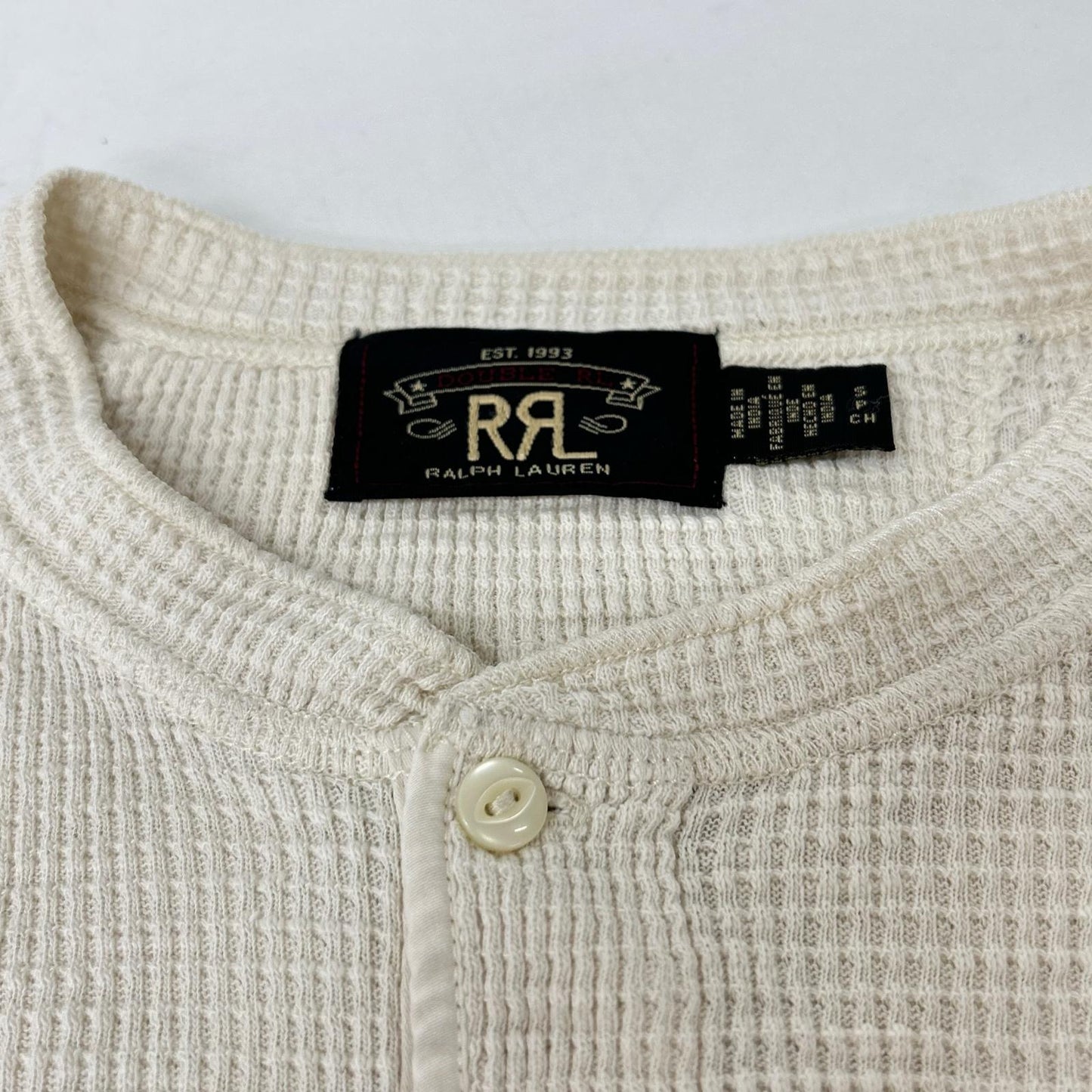RRL ダブルアールエル アイボリー コットン サーマル ワッフル ヘンリーネックシャツ トップス