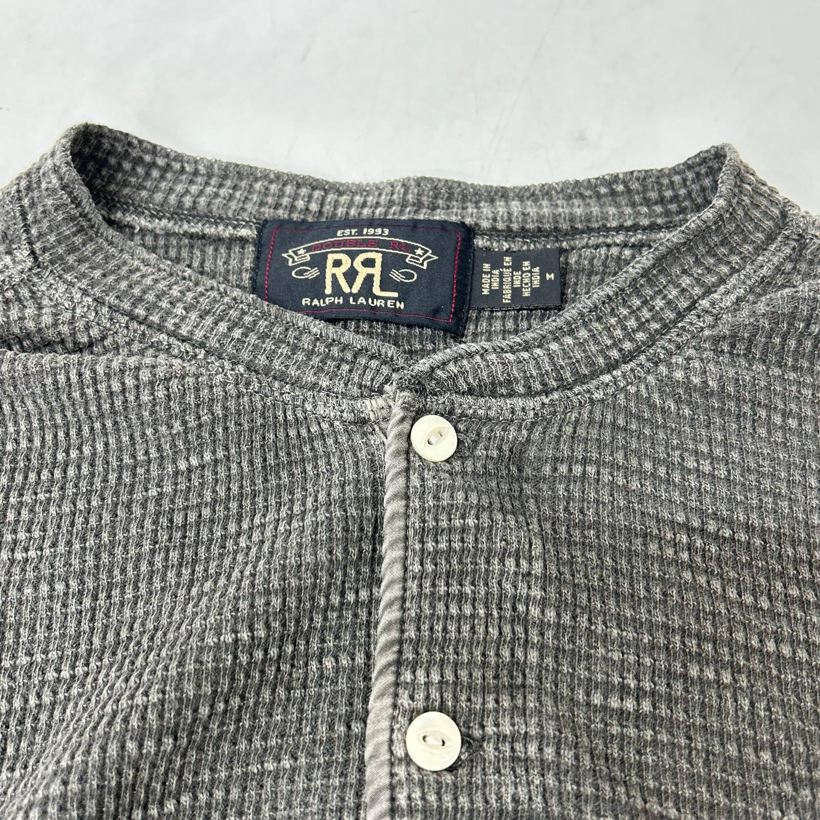 RRL ダブルアールエル チャコール コットン サーマル ワッフル ヘンリーネックシャツ トップス