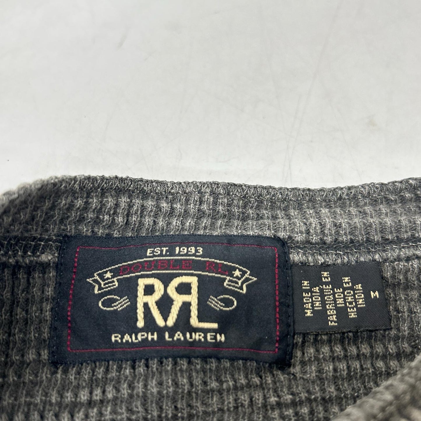 RRL ダブルアールエル チャコール コットン サーマル ワッフル ヘンリーネックシャツ トップス
