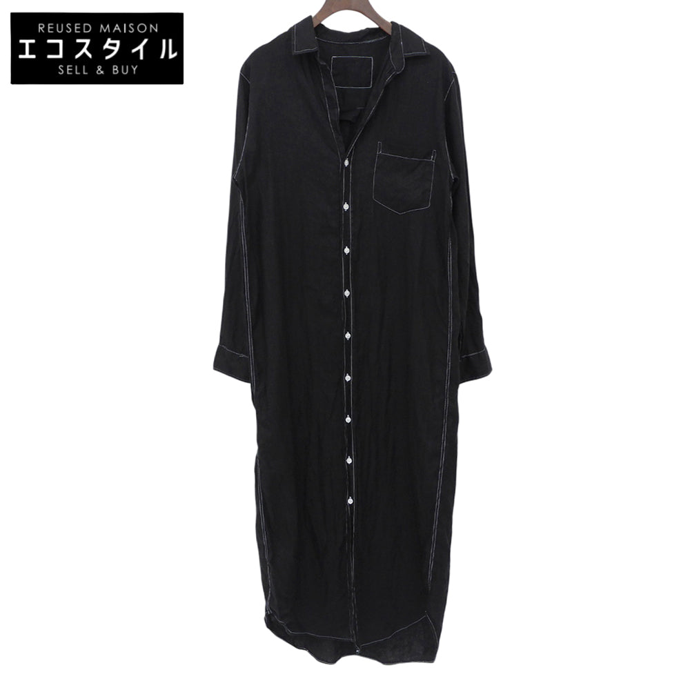 Frank&Eileen フランクアンドアイリーン リネン100 ホワイトステッチ ロングスリーブ シャツワンピース レディース 黒 OS 4210700702 ワンピース