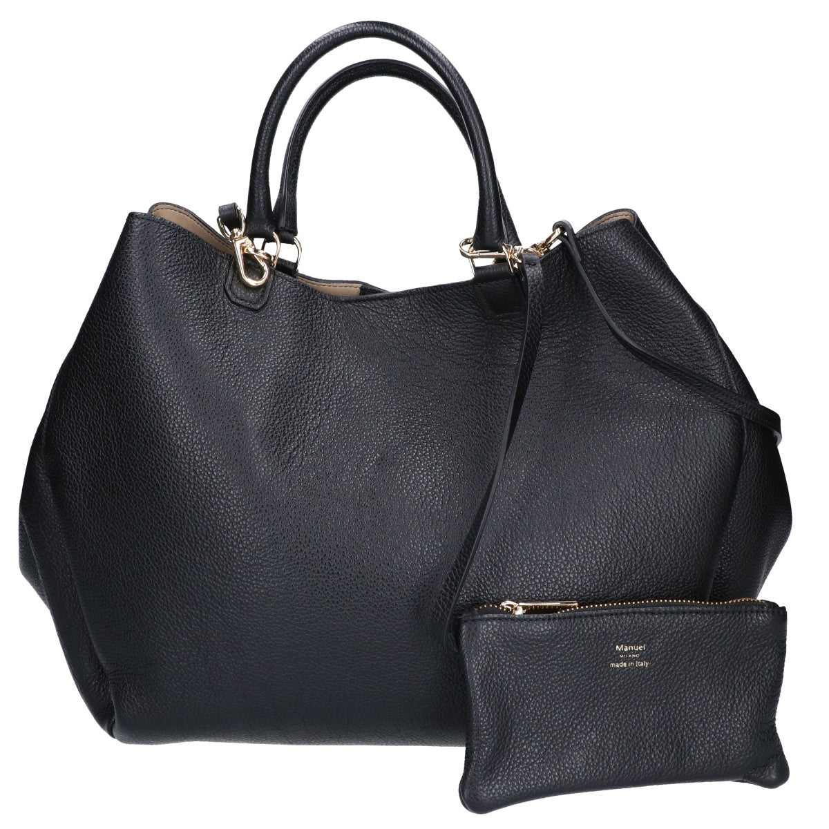 Manuel MILANO マニュエルミラノ 【美品】6367 フォルムレザー ポーチ付 2WAYショルダー トートバッグ