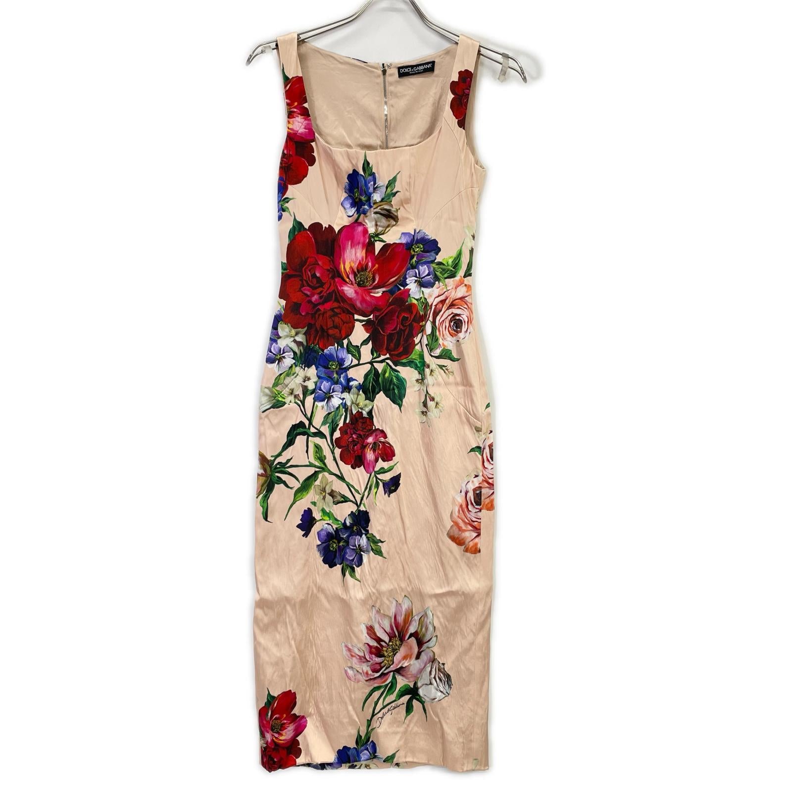 DOLCE&GABBANA ドルチェアンドガッバーナ 25ss　サーモンピンク 花柄 ノースリーブレーヨンワンピースドレス ワンピース