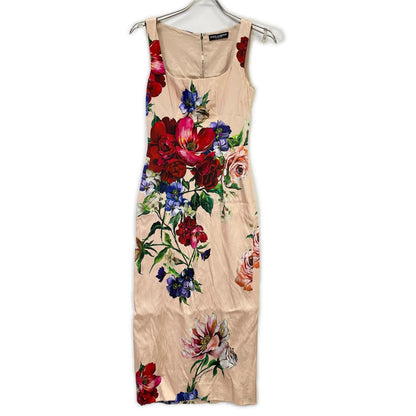 DOLCE&GABBANA ドルチェアンドガッバーナ 25ss　サーモンピンク 花柄 ノースリーブレーヨンワンピースドレス ワンピース