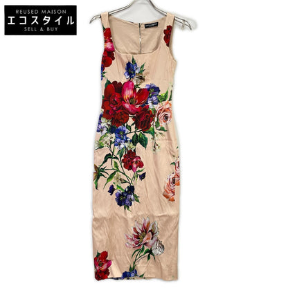 DOLCE&GABBANA ドルチェアンドガッバーナ 25ss　サーモンピンク 花柄 ノースリーブレーヨンワンピースドレス ワンピース