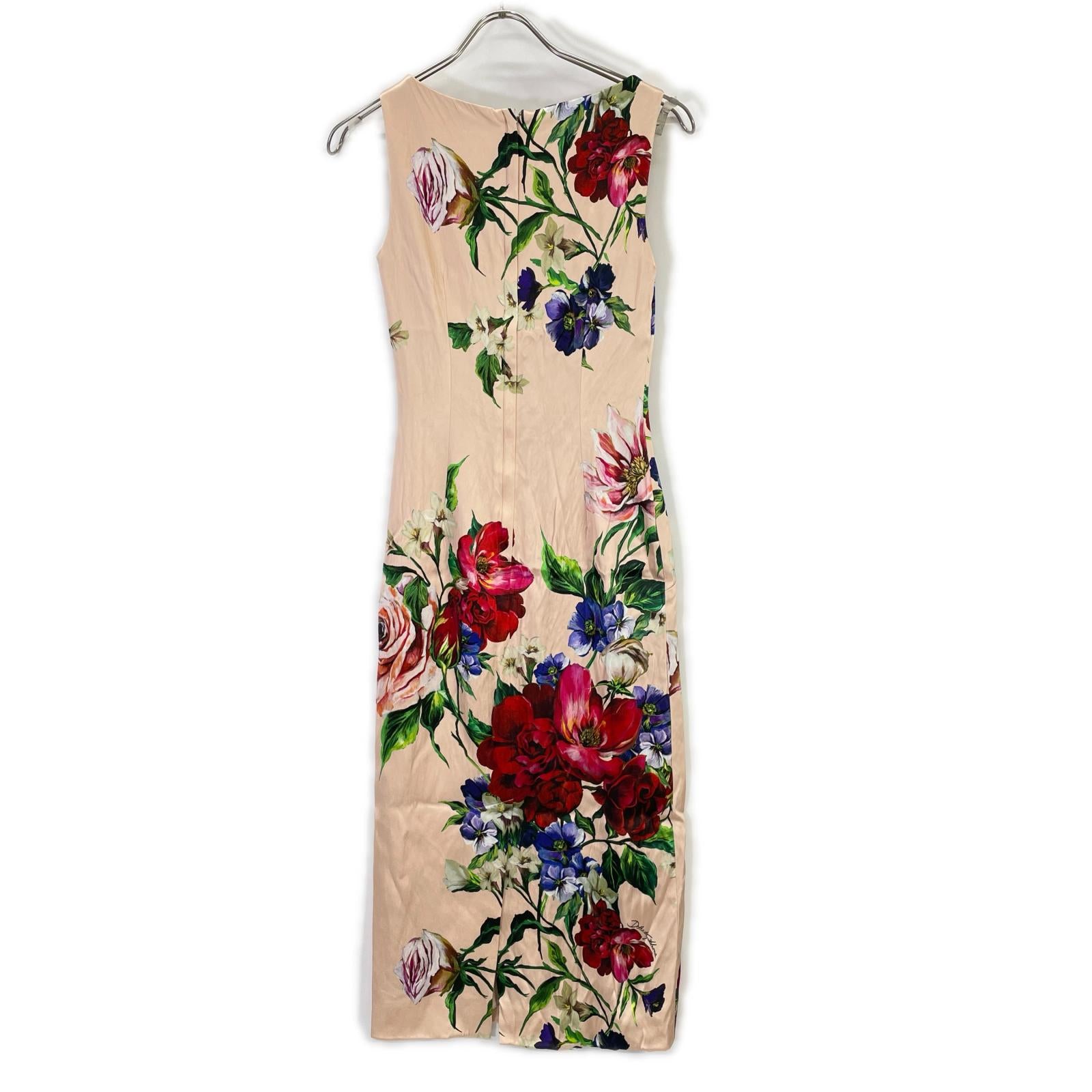 DOLCE&GABBANA ドルチェアンドガッバーナ 25ss　サーモンピンク 花柄 ノースリーブレーヨンワンピースドレス ワンピース