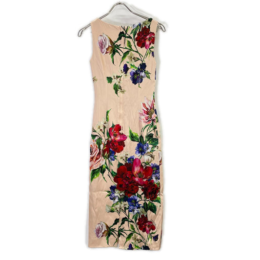 DOLCE&GABBANA ドルチェアンドガッバーナ 25ss　サーモンピンク 花柄 ノースリーブレーヨンワンピースドレス ワンピース
