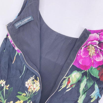 DOLCE&GABBANA ドルチェアンドガッバーナ 25ss　ブラック 花柄 ノースリーブレーヨンワンピースドレス ワンピース