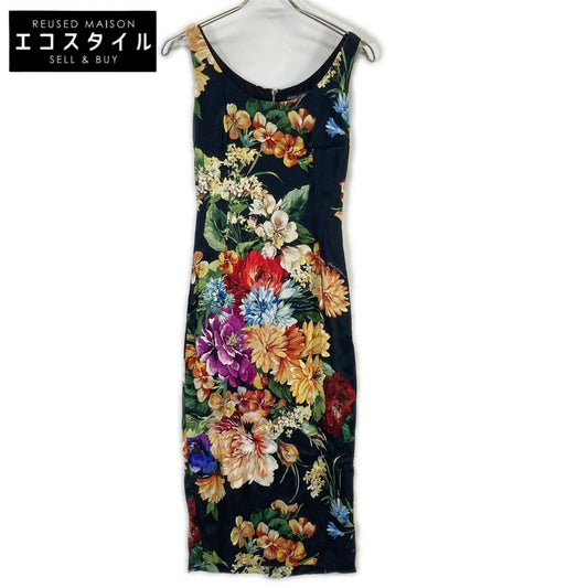 DOLCE&GABBANA ドルチェアンドガッバーナ 25ss　ブラック 花柄 ノースリーブレーヨンワンピースドレス ワンピース